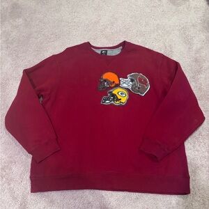 STARTER Men's Burgundy Crewneck Sweatshirt with Football Helmet Patches